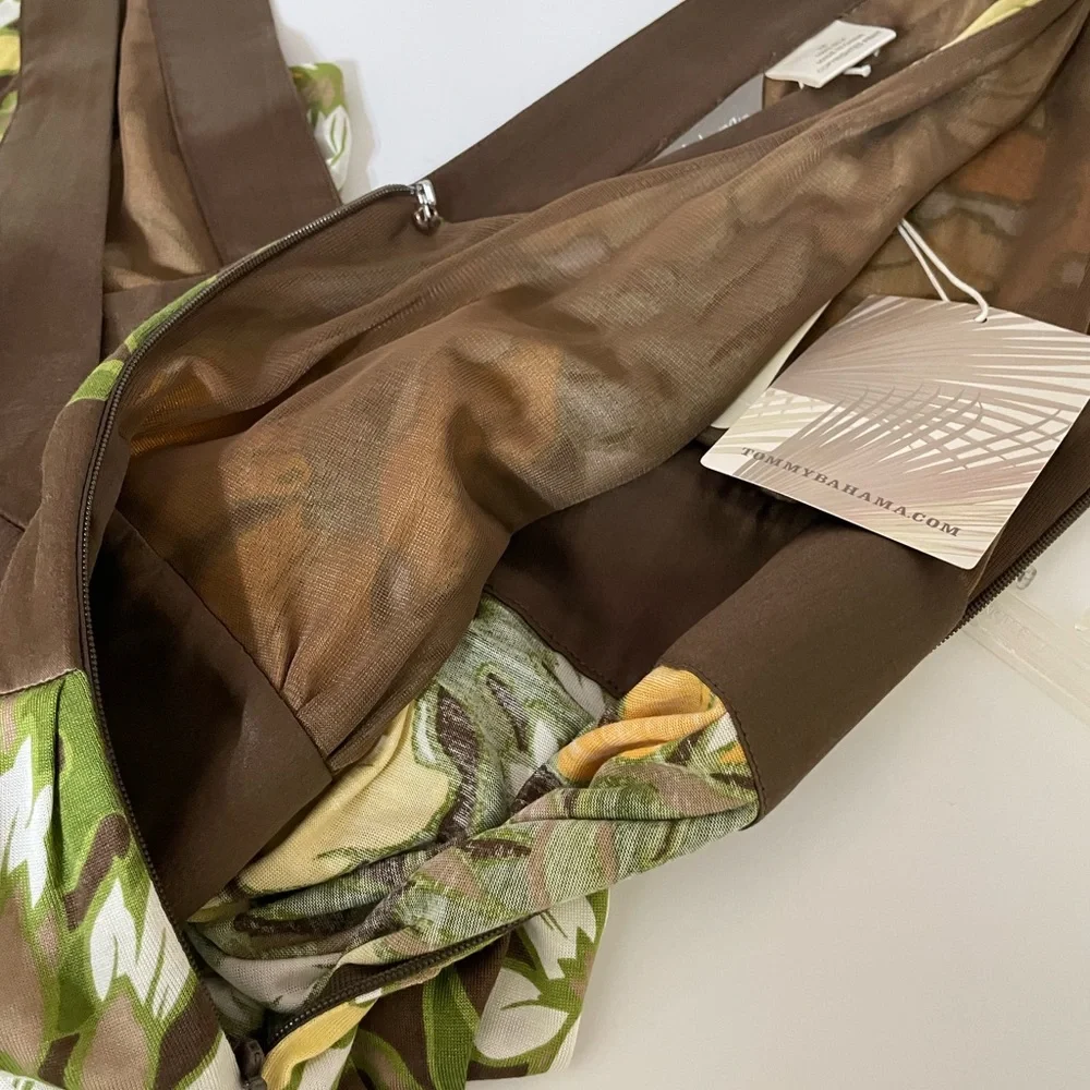 New TOMMY BAHAMA Floral Tropical Print Silk Midi Dress Green Yellow Size 16 - Picture 10 of 14